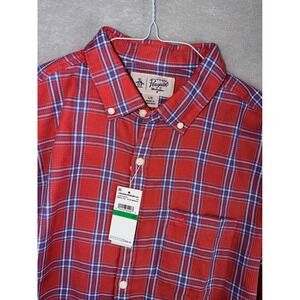 Original Penguin Men's Large Red Blue Plaid Long Sleeve Button Down Shirt L G
